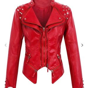 Red Silver Studded Rivet Jacket